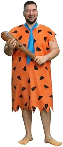 mainfini big cave man couple costume clothes set adult men caveman outfit with classic tunic inflatable bat tie funny cosplay competition stone age theme party 2xl