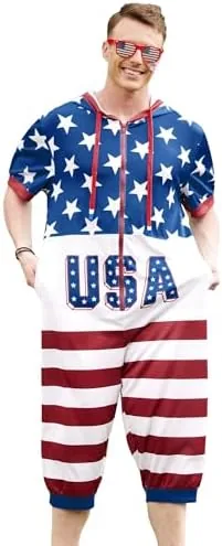 mainfini men inappropriate star and flag outfit one piece suit 1776 zipper costume with hood l