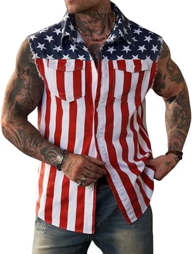 mainfini mens american flag denim vest sleeveless